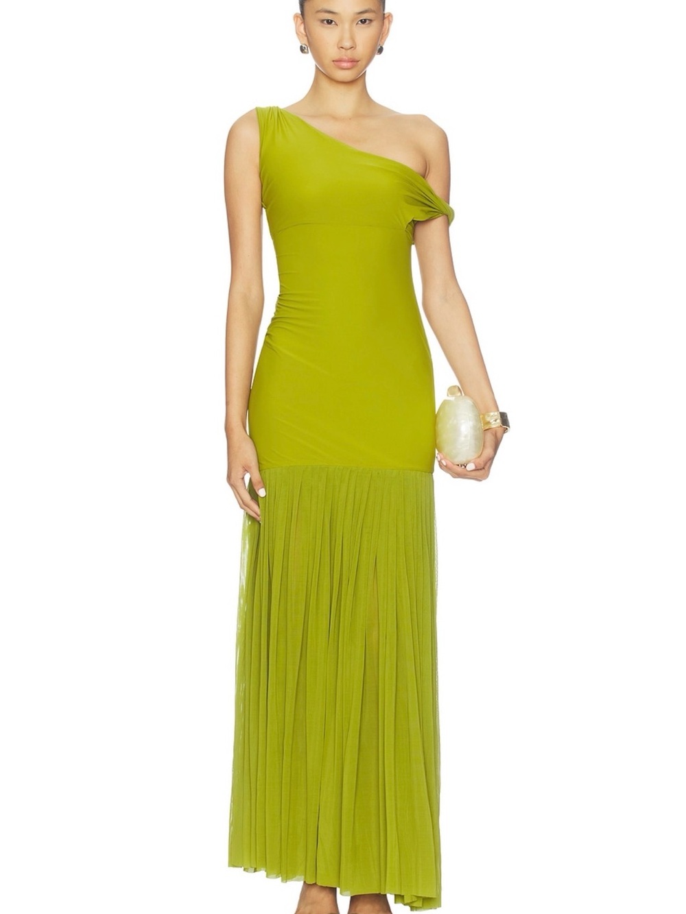 Deme by Gabriella Tiffany Green Maxi Dress with Draped Neckline